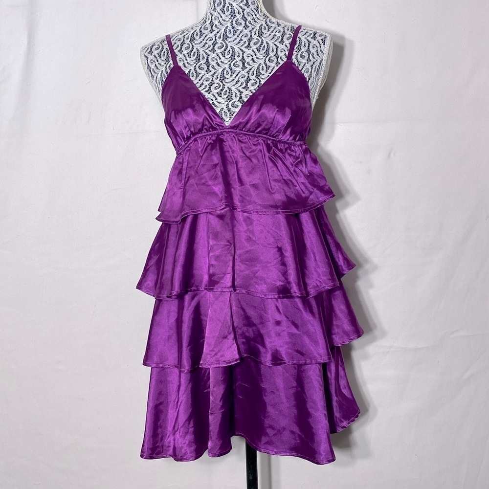Vintage Y2K Song Made For You Purple Satin Tiered Mini Dress S Festival